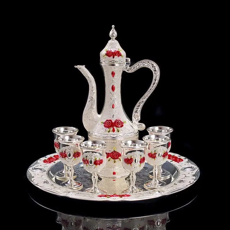 

Metal Wine Set Liquor Tray Gift Russian Wine Set High-End European-Style Antique Zinc Wine Jug Wine Glass