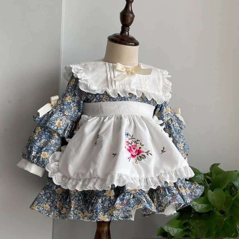 

Children Spanish Dresses For Baby Girl Boutique Clothes Toddler Embroidery Print Vintage Dress Infant Lolita Princess Gown A917