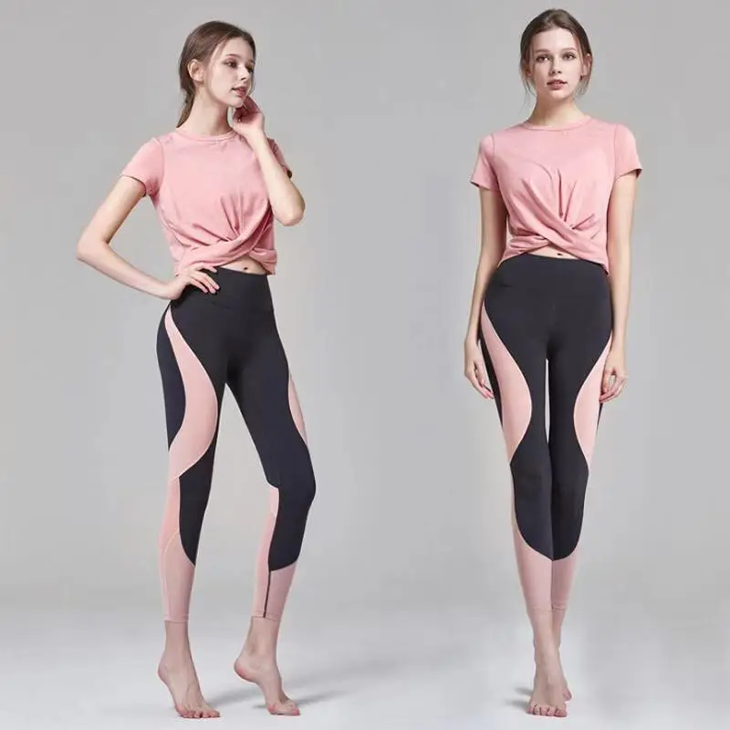 Женский сексуальный комплект для йоги футболка Быстросохнущий бесшовный топ