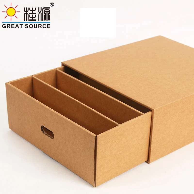 Foldaway Storage Box Corrugrated Organizer 5 Grids Drawer Single Drawer Quality Kraft Board Storage Box Wit Punch Handle (2PCS)