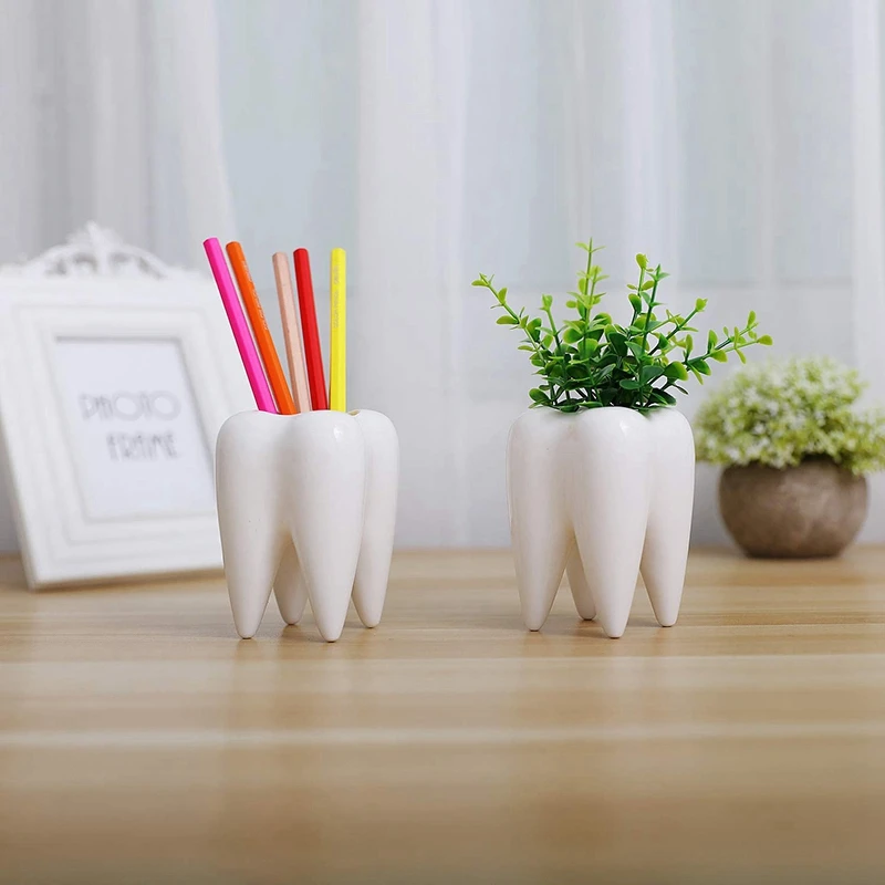 

Милый держатель для карандашей в форме зуба, белые керамические суккулентные горшки для дома и офиса, набор из 3 предметов