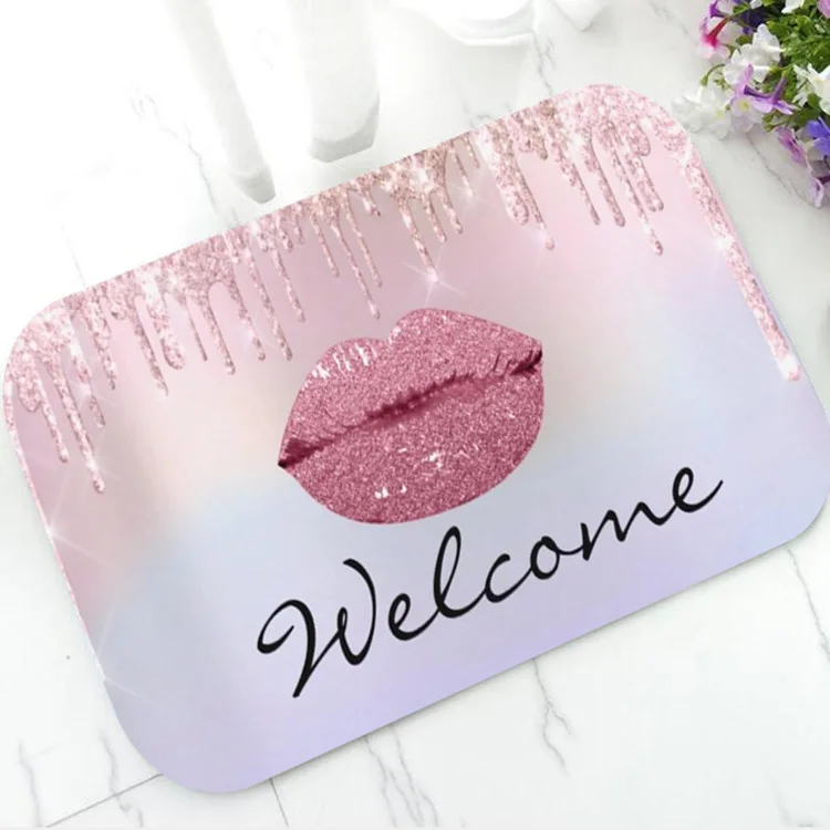 Стильный черный розовый золотой поцелуй губы ресницы капельки дверной коврик