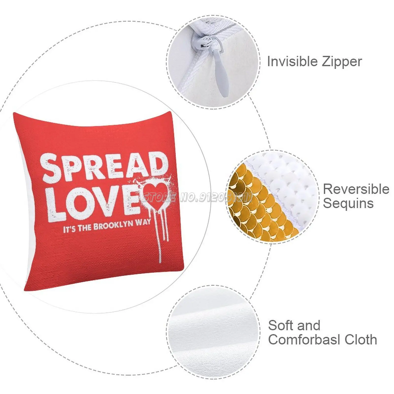 Распространять любовь Sequin Подушка пол Цитата распространение большой B I G