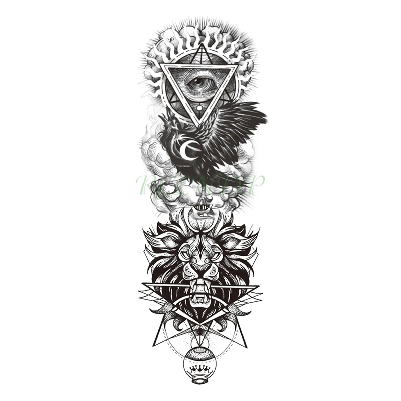 

Водостойкая Временная тату-наклейка странная большая ворона глаза треугольник льва полные руки искусственные татуировки тату флэш-тату дл...