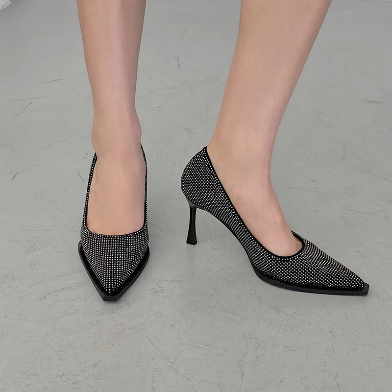 Женские туфли без задника зеленые или серые туфли-лодочки с острым носком