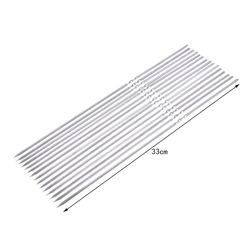 

15pcs 33cm/28cm Reusable Flat Stainless Steel Barbecue Skewers Bbq Needle Stick For Outdoor Camping Picnic Tools Cooking Tools