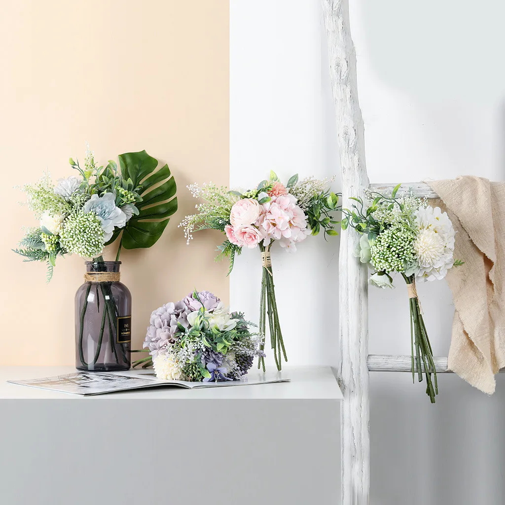 Новые поддельные цветы для свадьбы руки держа Букет искусственного шелка