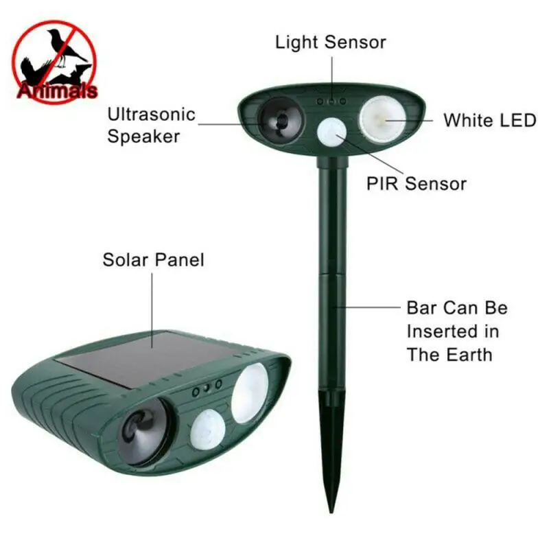 Cat Dog Ultrasonic Repellent Outdoor Solar Powered Waterproof Animal Repeller Scarer Pest Control Infrared Sensor Repellents | Дом и сад