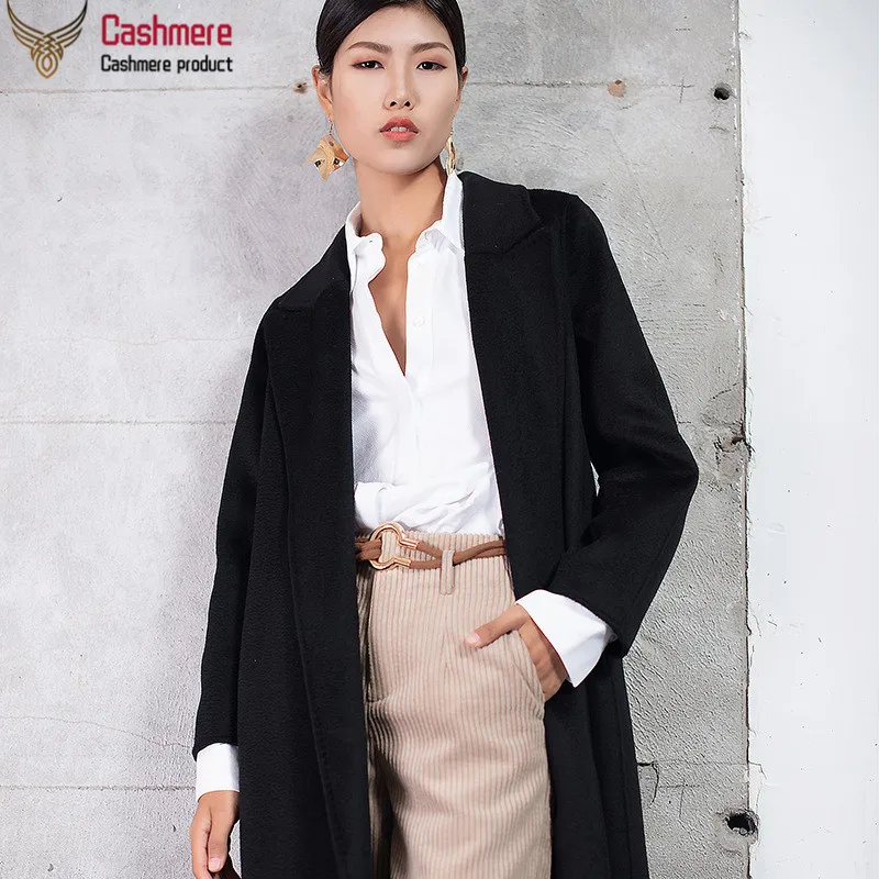 Женское двухстороннее шерстяное пальто осенне-зимнее удлиненное Удлиненное