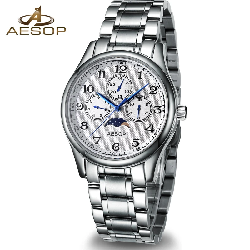 

AESOP Brand Fashion Watch Man Waterproof Luxury Week Date Month Moon Phase Military Quartz Wristwatches Clock Relogio Masculino