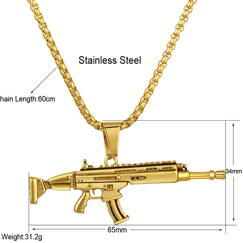 Valily Men Jewelry AK47 Gun Male Necklace Pendant With Gold Color Stainless Steel Chain Military Joias Hippie | Украшения и
