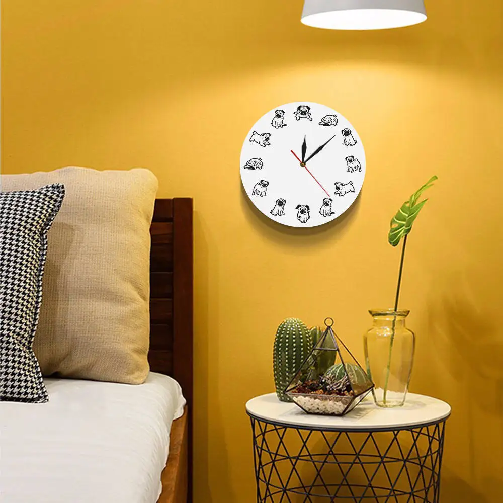 Часы настенные с мультяшным принтом смешные силуэтом мопса собаки современный