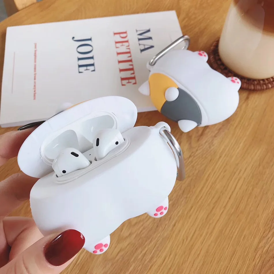 3D Силиконовый наушник чехол для Airpods 2 Чехол милые собаки рыбы мультипликационные наушники чехол для Apple Air pods чехол для Earpods брелок