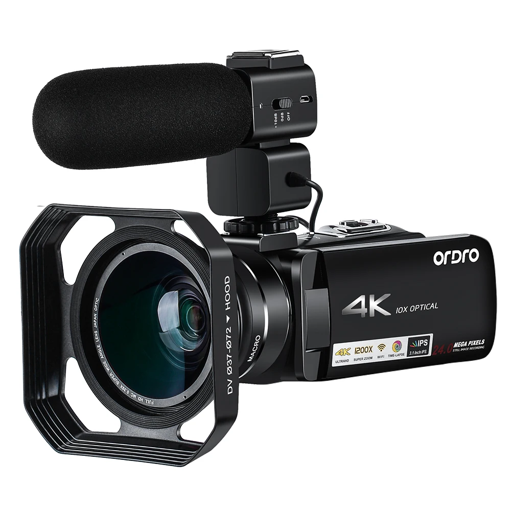 Ordro AC7 4K HD WI-FI 24MP Цифровая видеокамера инфракрасная видео Регистраторы Ночное видение 10xoptical зум ПК для просмотр в режиме реального