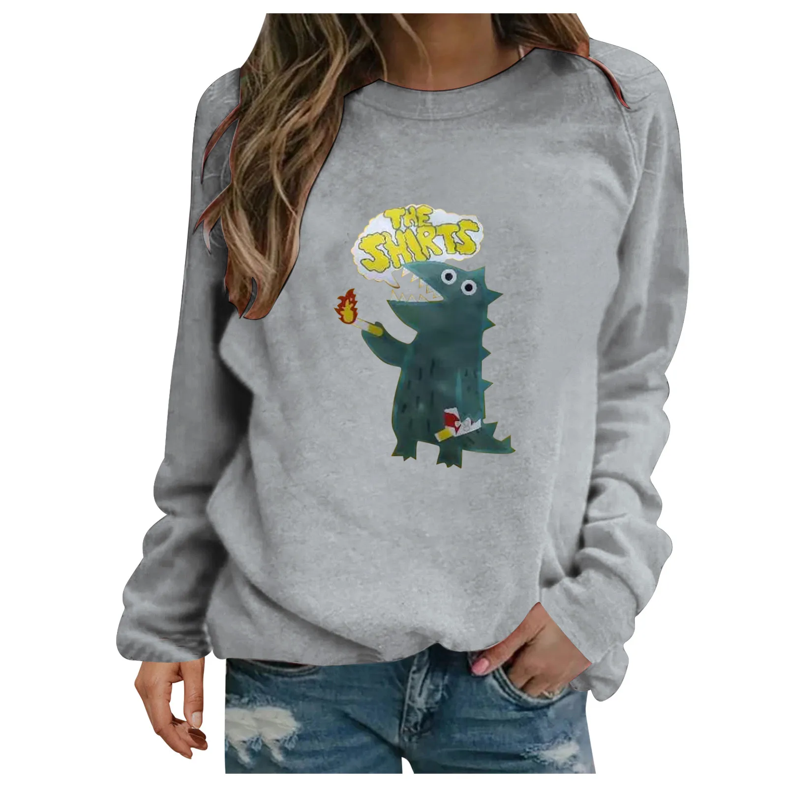 

2021 Womens Solid Long Sleeve Irregular Sweatshirt Loose Print Pullover Tops Blouse Loose Print Pullover Tops Blouse