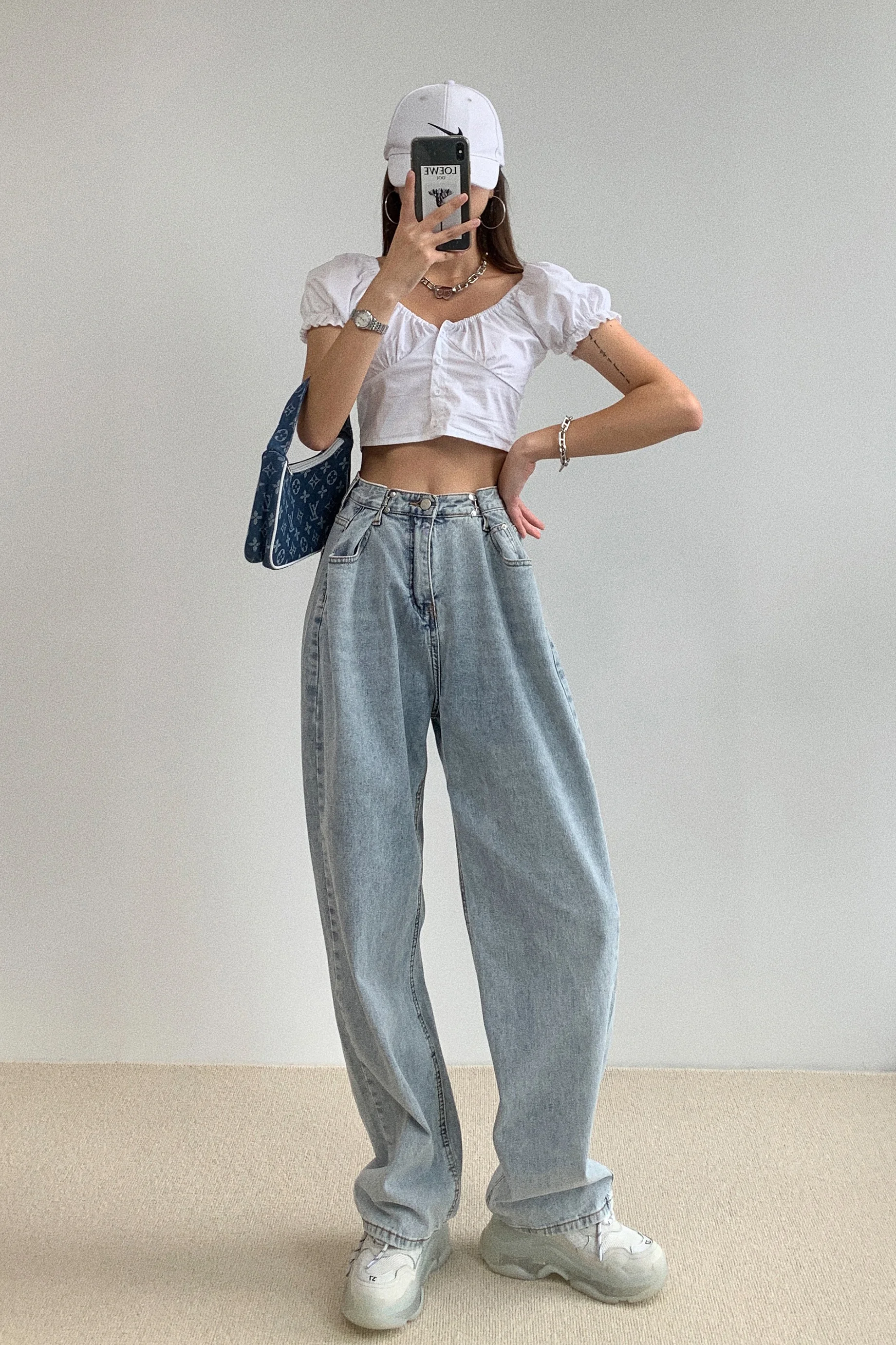 

WOMENGAGA Jeans Women's Summer Autumn Thin High Waist Wide Leg Pants Straight Tube Fold Trousers Women SUDT