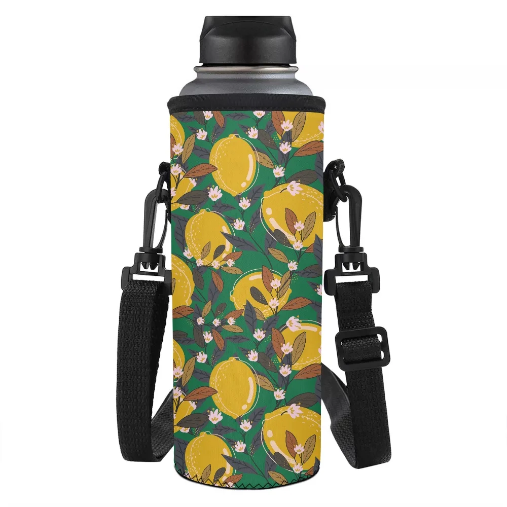 

Lemon Print Big Capacity Insulation Water Bottle Cover Bag Neoprene Water Bottle Pouch Holder Bags Thermos Cup Shoulder Case Bag