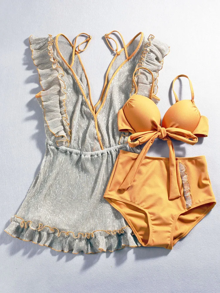 Комплект бикини размера плюс с эффектом пуш-ап женский купальник оборками