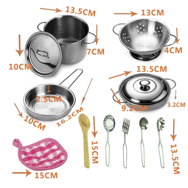 

12-Piece Set of Pots and Pans Toys Simulated Stainless Steel Toys Play Pots and Pans Toys Set Kitchen Toys Set