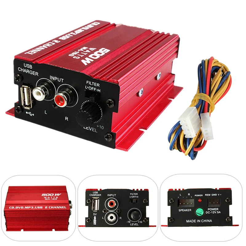 TiOODRE DC12V Mini Hi-Fi 12V 500W 2 Channel Stereo Audio Amplifier For Car Auto Motorcycle Power LED Indicator | Автомобили и