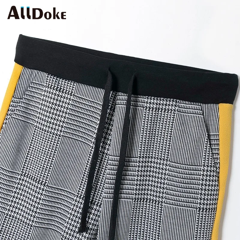 

Alldoke Plaid Two Piece Set Women O-neck Short Sleeve Causal T-shirt Pullover T Shirts Drawstring Long Pant Woman 2 Piece Sets