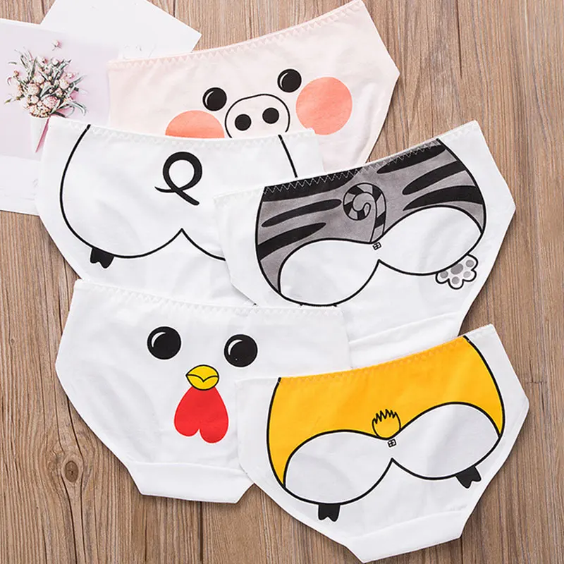 Трусы-плавки женские бесшовные нижнее белье с мультяшными животными удобные