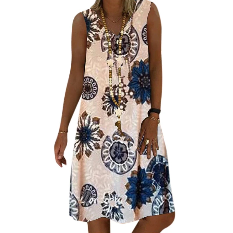 

Women Dress Summer 2020 Vintage Printed Striped Dress Loose Casual Europen Women Clothing Ladies Dresses Knee-length Vestidos