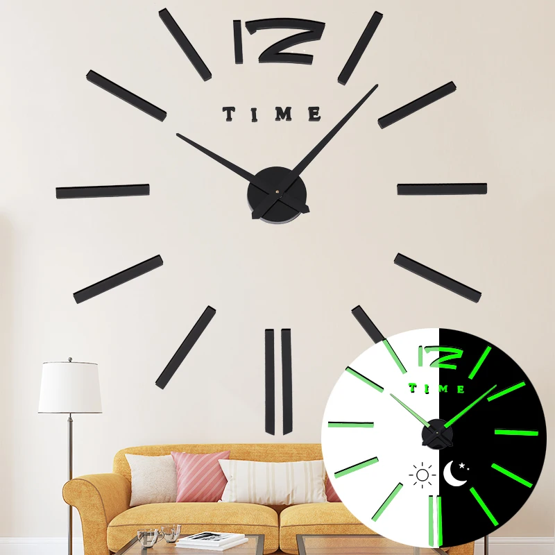 Новинка 2020 3D светящиеся большие настенные часы зеркальные наклейки сделай сам