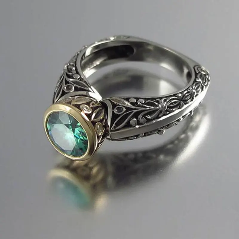 Женское Винтажное кольцо с зеленым Цирконом вечерние обручальное цветочным