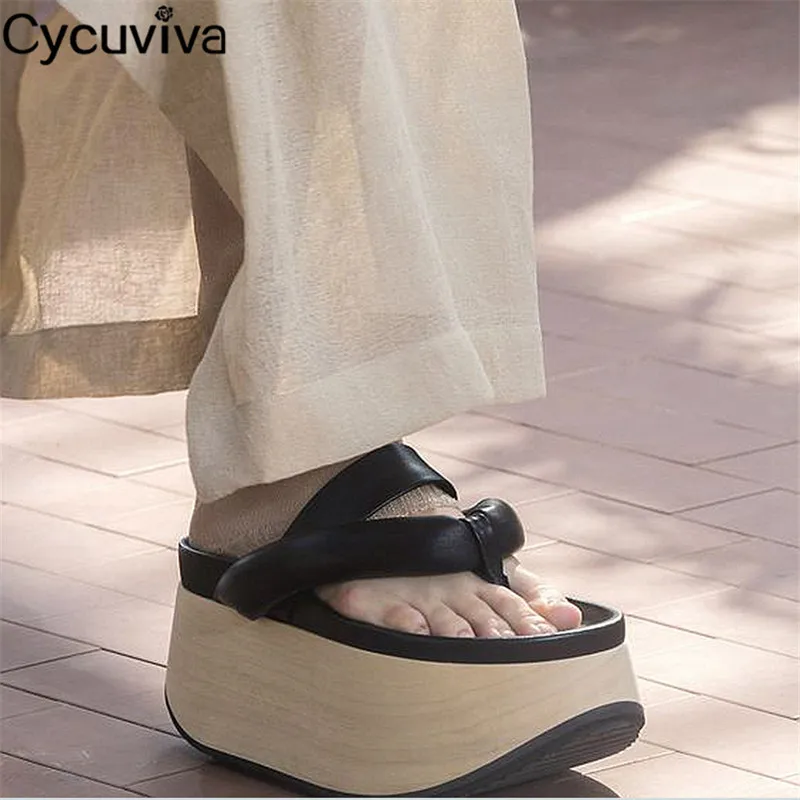 Шлепанцы женские на толстой подошве кожаные сандалии Повседневная летняя