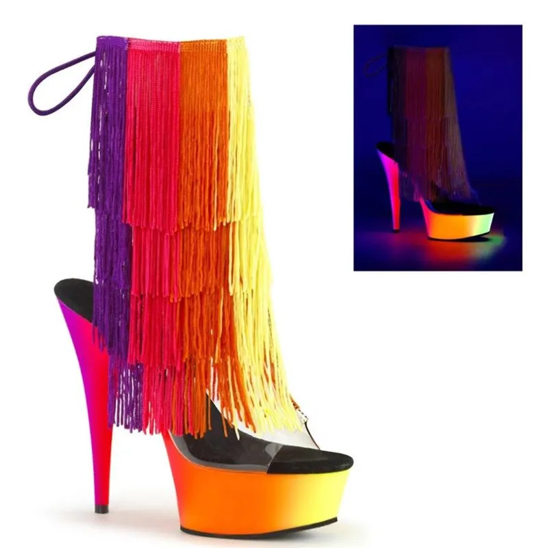 Новинка Женские ботинки с кисточками Женская обувь Суперзвезда Каблук-шпилька 15