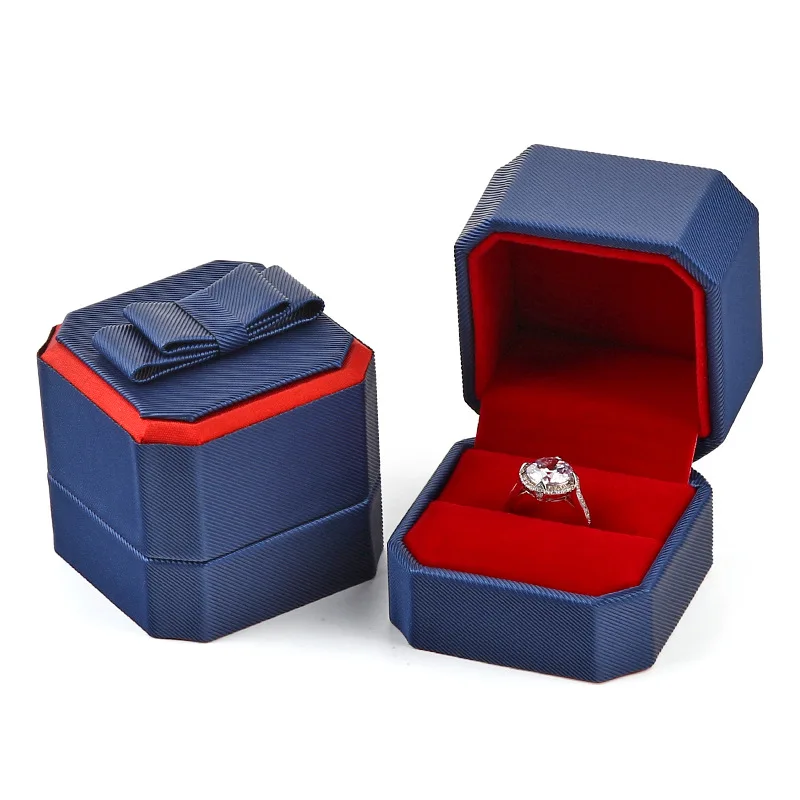 

Octagonal Bowknot PU Leather Box Jewelry Box Creative Ring Box Necklace Box Proposal Jewelry Packaging Gift Box
