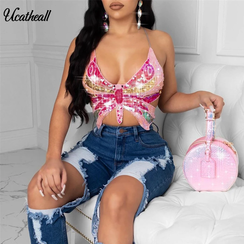 Женский укороченный топ Gillter на шнуровке с блестками бандажный вечерние Клубные