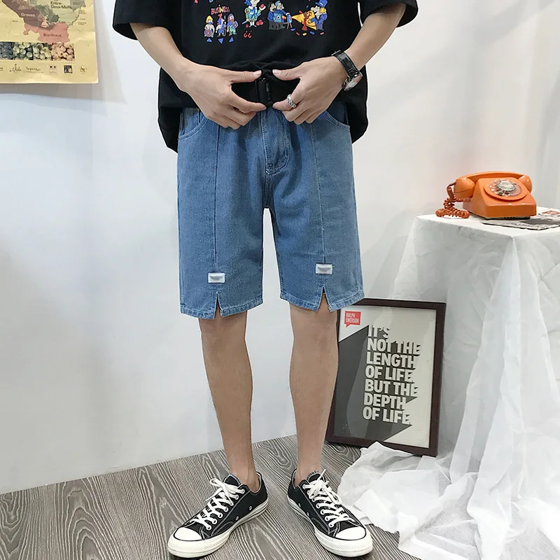 

Summer Loose Retro Denim Shorts Men's Multi-pocket Shorts Trend Japanese Light Color Keen Length Patchwork Jeans