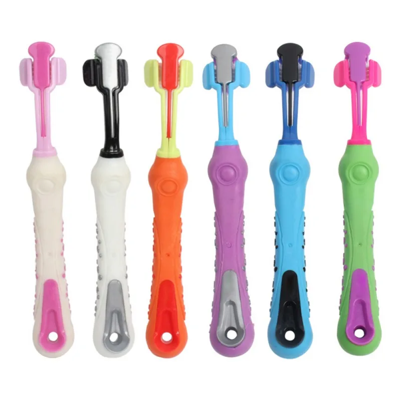 

Three Sided Pet Toothbrush and Finger Toothbrush Dog Brush Addition Bad Breath Tartar Teeth Care Dog Cat Cleaning Mouth