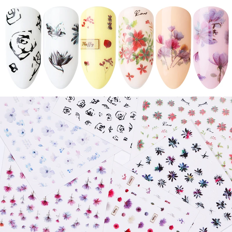 3D растения цветок цветные наклейки для ногтей красивые смешанные узоры