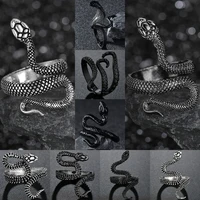snake rings black silver color metal punk adjustable animal exaggerated finger ring for women men open size party jewelry gift