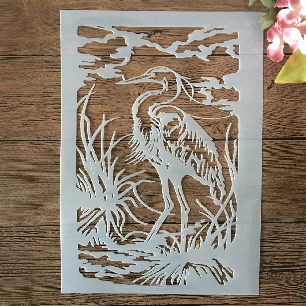 

A4 29cm Stand Crane Bird DIY Layering Stencils Wall Painting Scrapbook Coloring Embossing Album Decorative Template