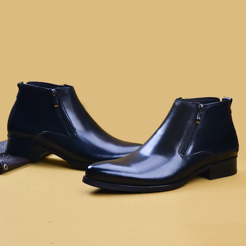 Мужские мотоциклетные ботинки на молнии коричневые ботильоны из натуральной