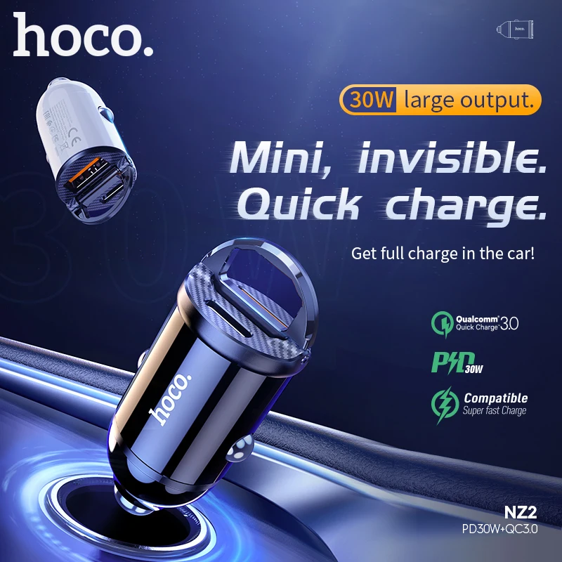 Автомобильное зарядное устройство HOCO USB PD 30 Вт быстрая зарядка QC4.0 3 0 Supercharge FCP для