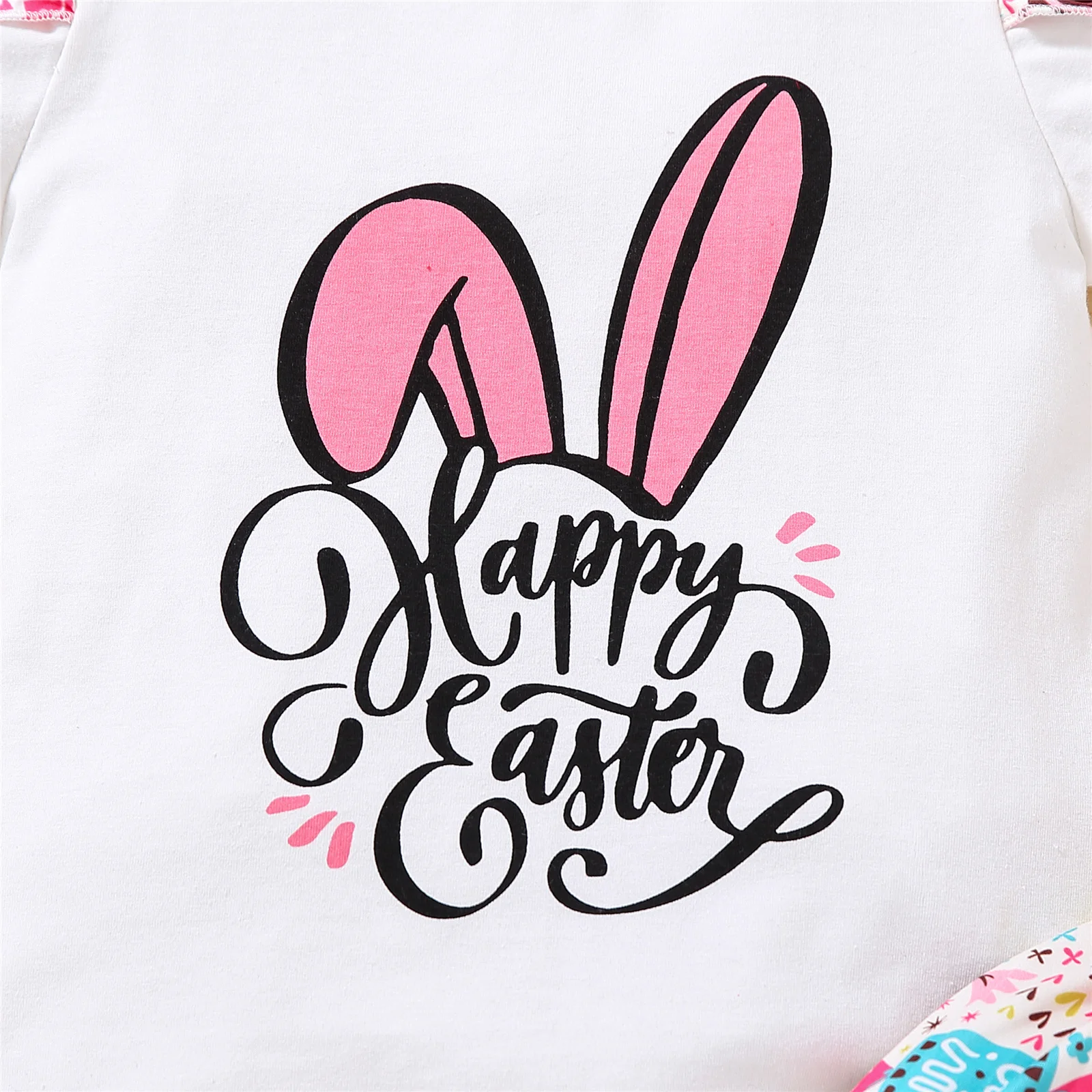 

Summer Baby Girls Skirts Two Pieces Easter Suit Cartoon Rabbit Letter Short Sleeve T-shirts and Printing Suspender Short Skirts