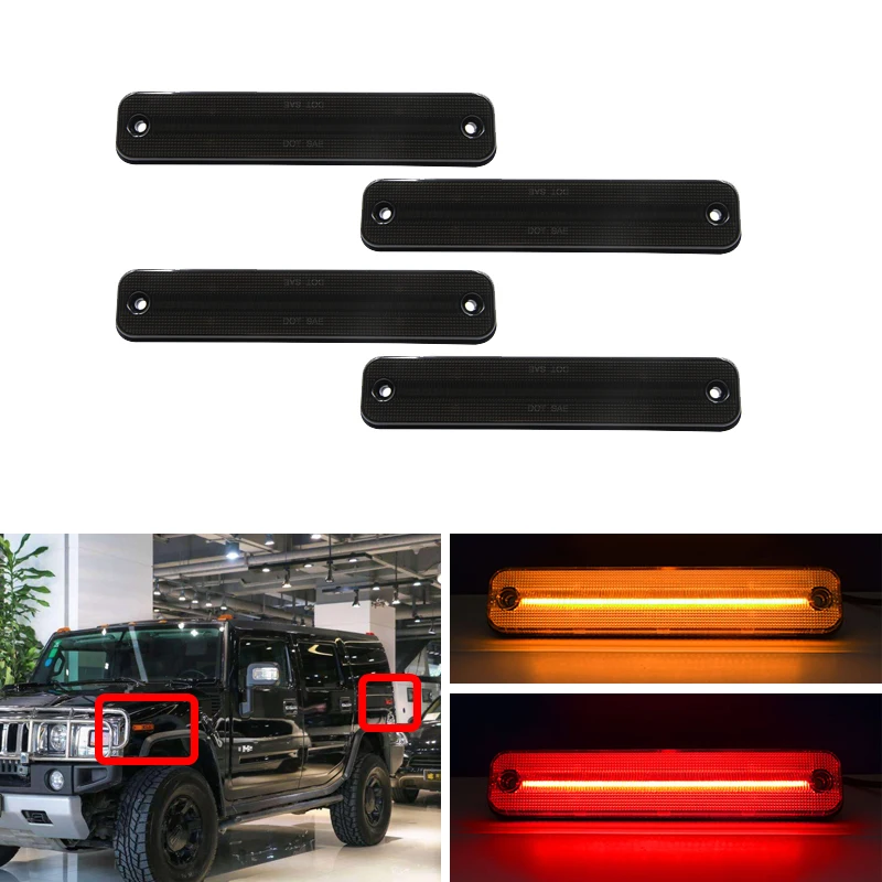 4x Дым Led F & R боковые габаритные огни для Hummer H2 2003 2009 OEM 25952319 желтый красный сигнал
