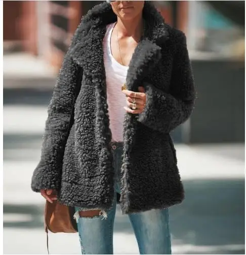 style6 Новая зимняя куртка с карманами из искусственного меха плюшевого мишки, женская модная куртка с открытой строчкой, Женская пушистая куртка с длинным рукавом - Цвет: style6