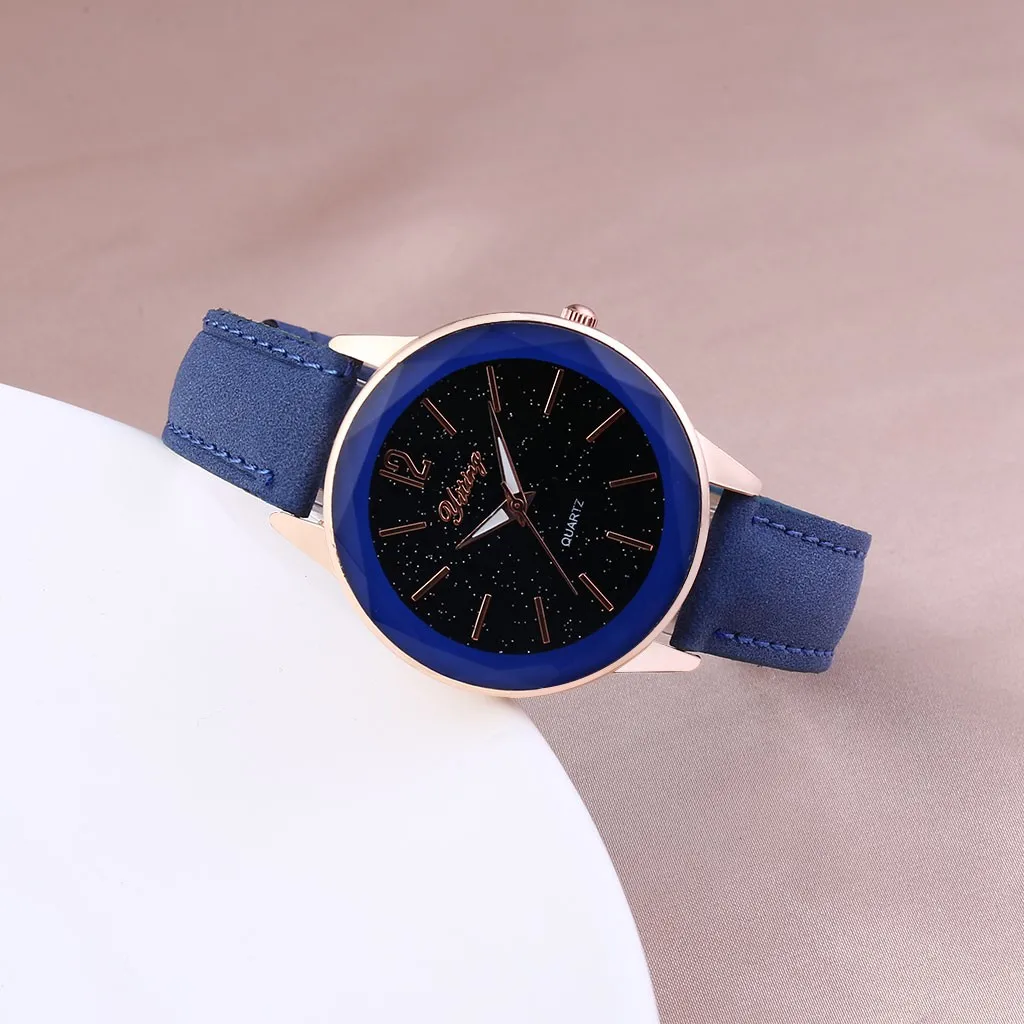 Топ Мода звездное небо циферблат женские часы простой сплав кожа кварцевые