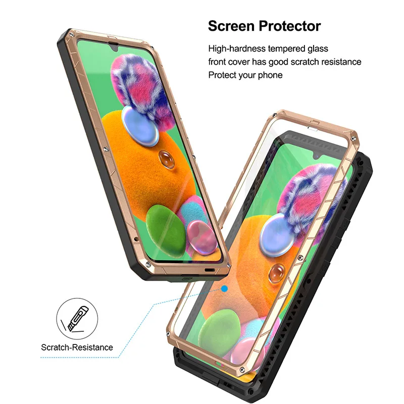 Для samsung Galaxy A90 5G Твердый корпус для телефона Алюминиевый металлический корпус Закаленное стекло Защитная крышка экрана сверхмощный защитный чехол