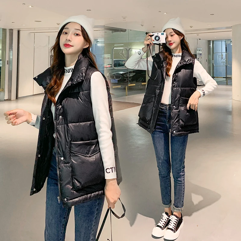 

NEEW Autumn Winter Women Waistcoat Vest 2021 2022 Casual Solid Sleeveless Two Pockets Thick Warm padded Vest Outwear Coat