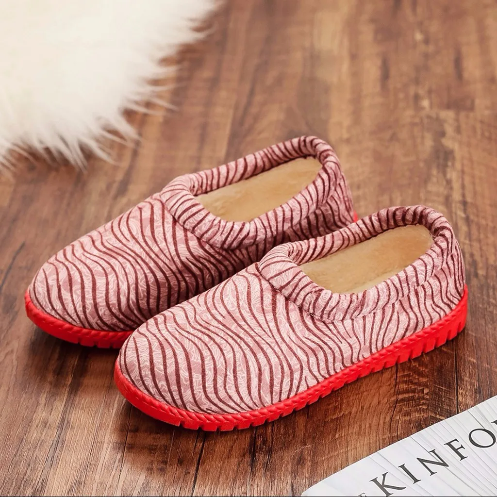 2020 Женская мода кроссовки девушки зимний теплый полосатый из флока повседневная