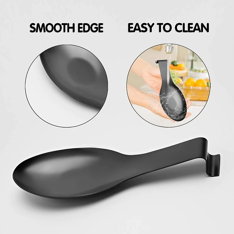

4 Pcs Stainless Steel Spoon Rest for Kitchen Counter Spoon Holder for Stove Top Spatula Rest Spoon Ladle Holder Black