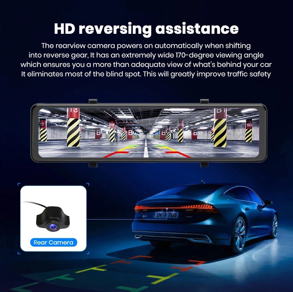 Зеркало-видеорегистратор 12 '' Автомобильное зеркало заднего вида с функцией