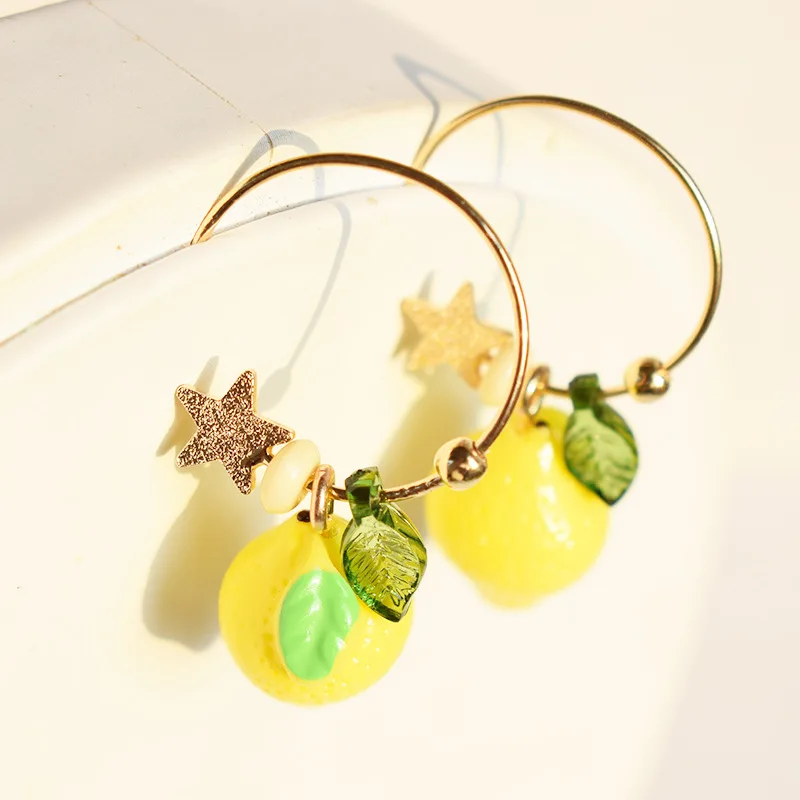2019 корейские летние лимонные серьги для женщин милые звезды листья фрукты